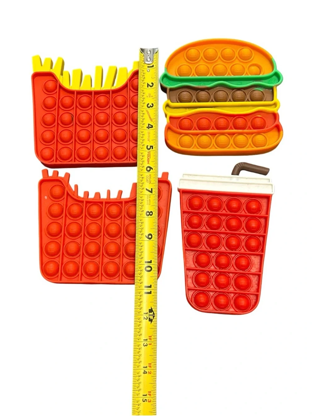 Stress Relief Fidget Toys Pop It Food Theme Fries, Cheeseburger, Drink Lot Of 4